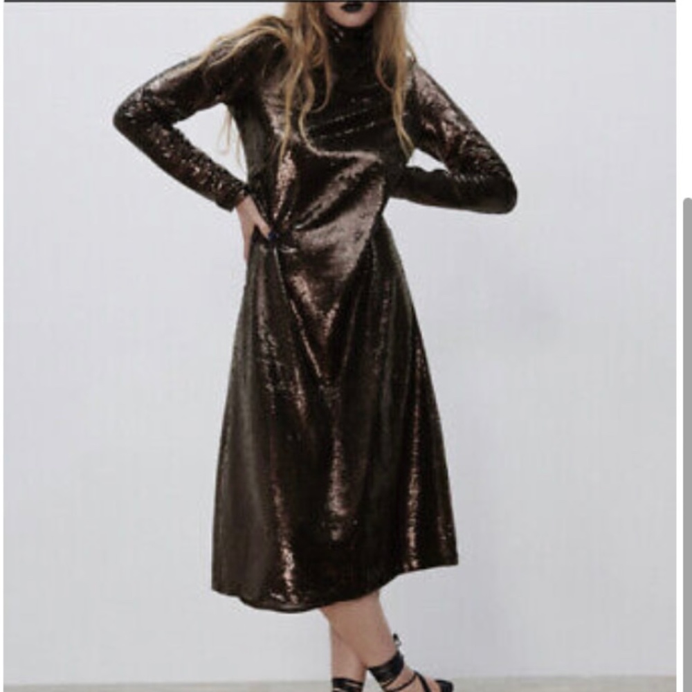 NWT Zara long sleeve Sequin Dress SZ M